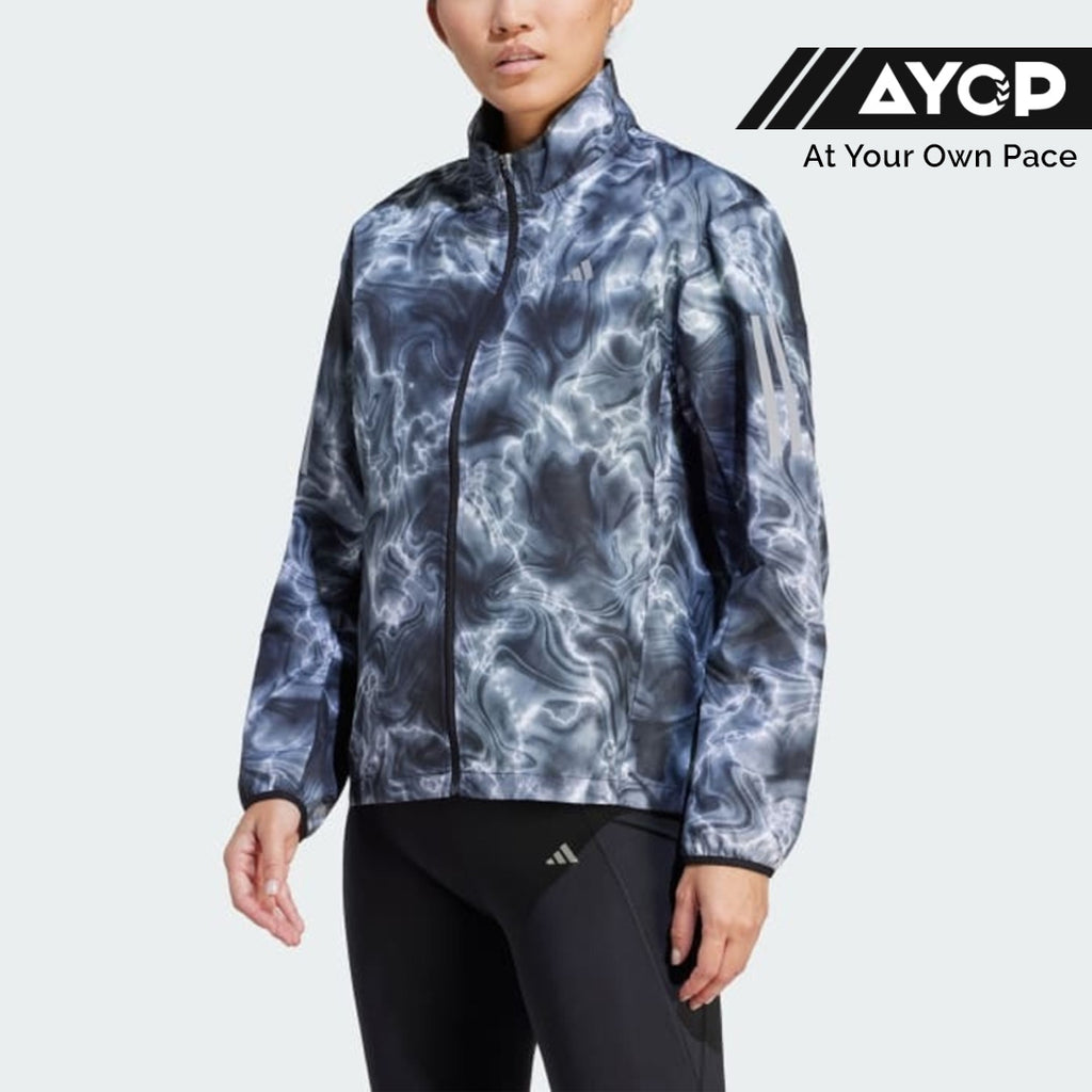 Adidas Own the Run Allover Print Windbreaker Women's Running Jacket - Grey Six