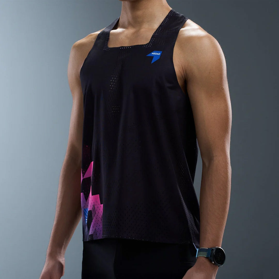 Nedao QiFlow Racing Singlet One Cut Men's Running Tank Top - Vortex Black