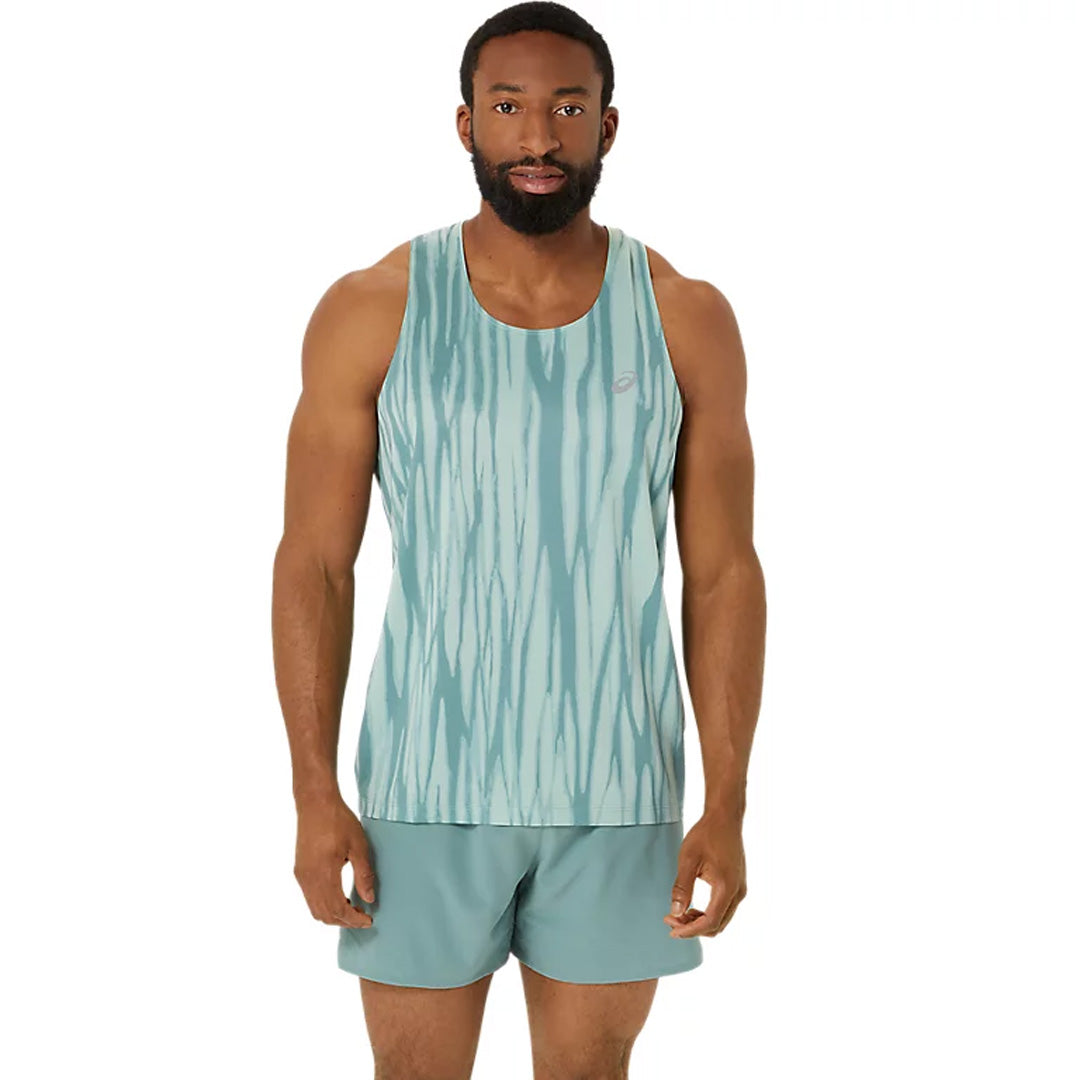 Asics Road All Over Print Singlet Men's Running Tank Top - Light Celadon