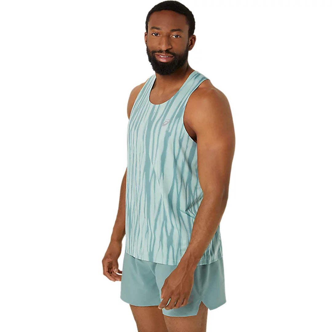 Asics Road All Over Print Singlet Men's Running Tank Top - Light Celadon