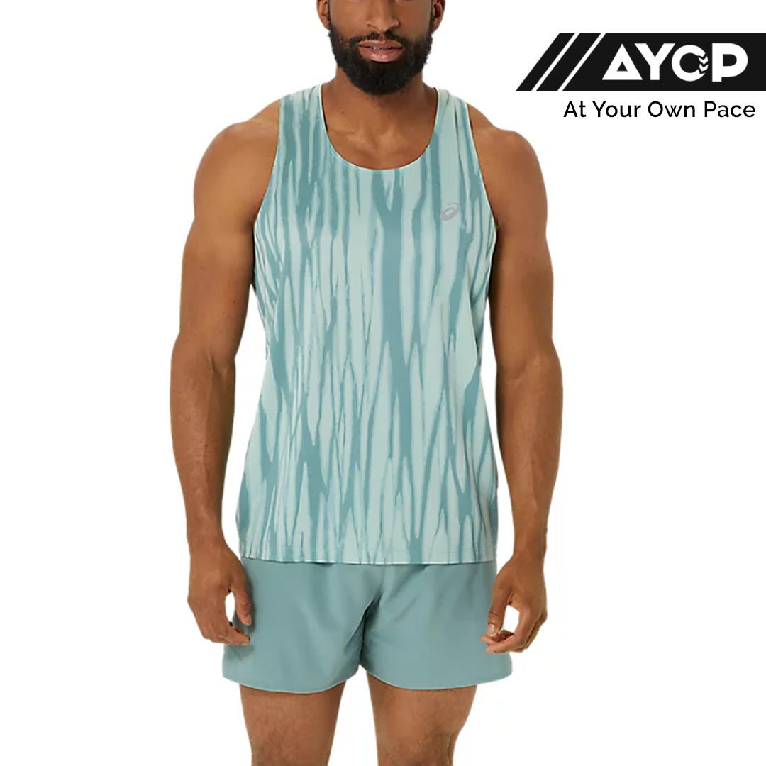 Asics Road All Over Print Singlet Men's Running Tank Top - Light Celadon
