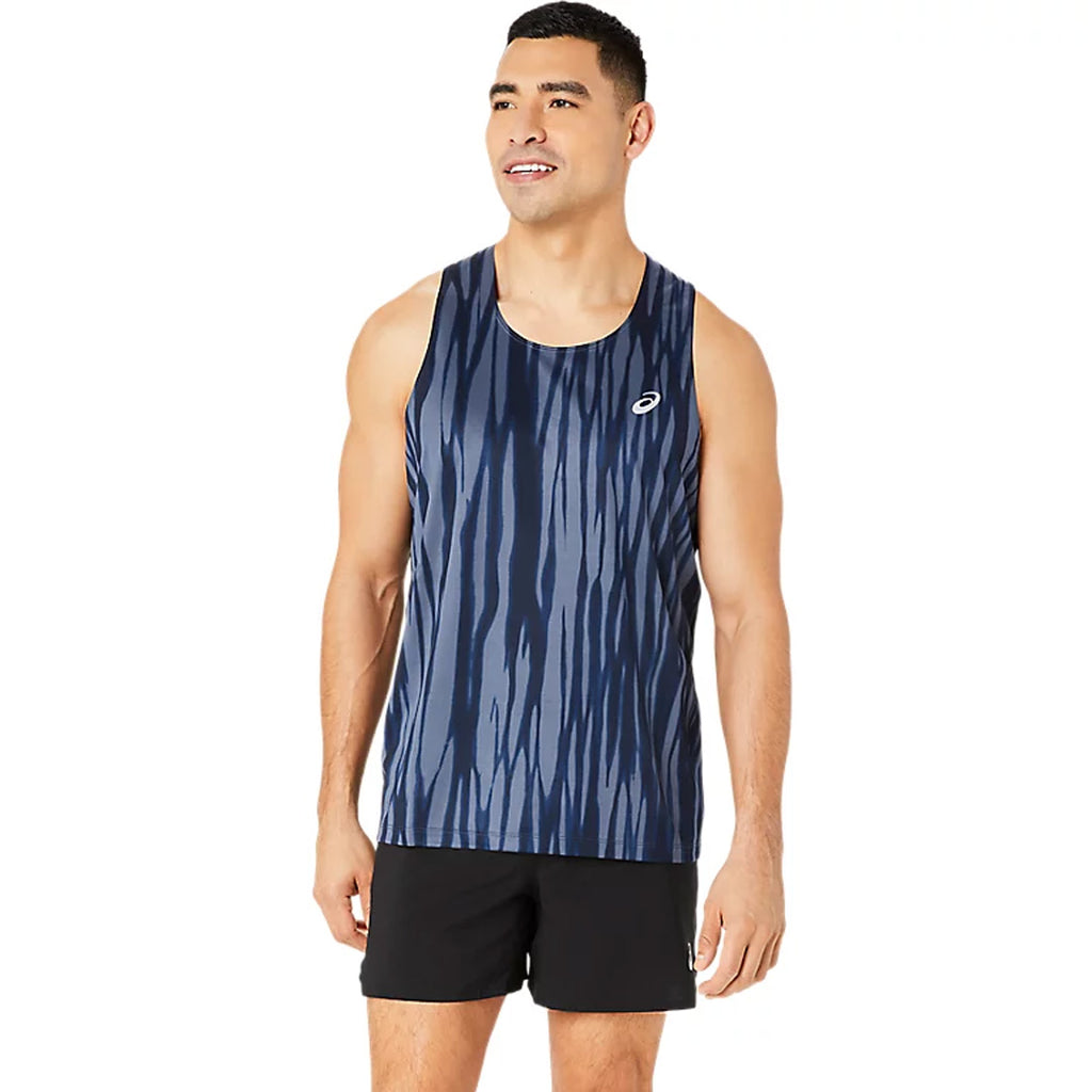 Asics Road All Over Print Singlet Men's Running Tank Top - Blue Expanse/Midnight