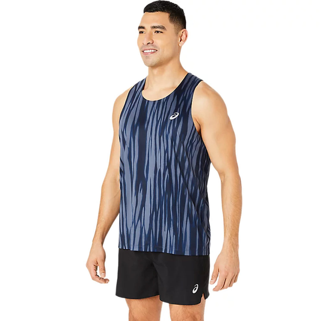 Asics Road All Over Print Singlet Men's Running Tank Top - Blue Expanse/Midnight