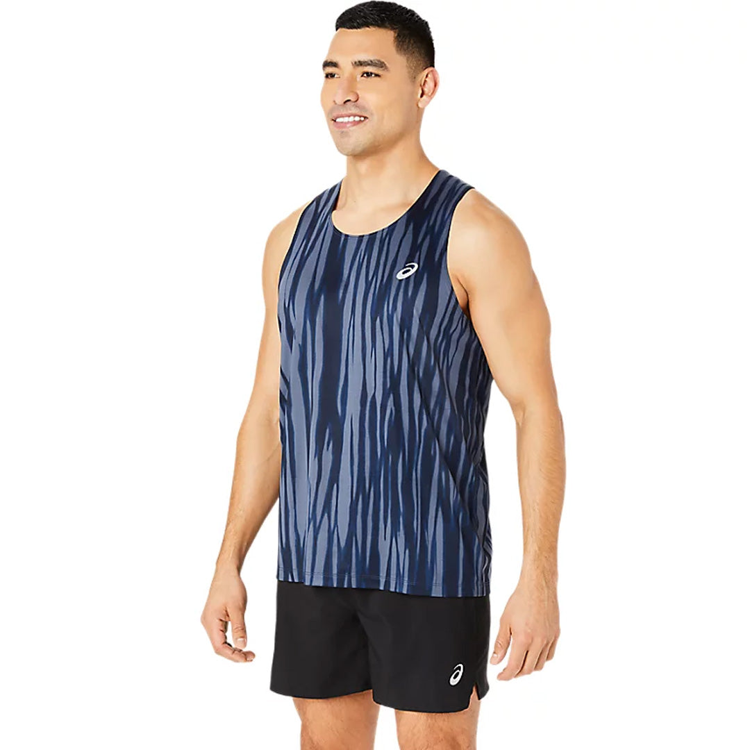 Asics Road All Over Print Singlet Men's Running Tank Top - Blue Expanse/Midnight