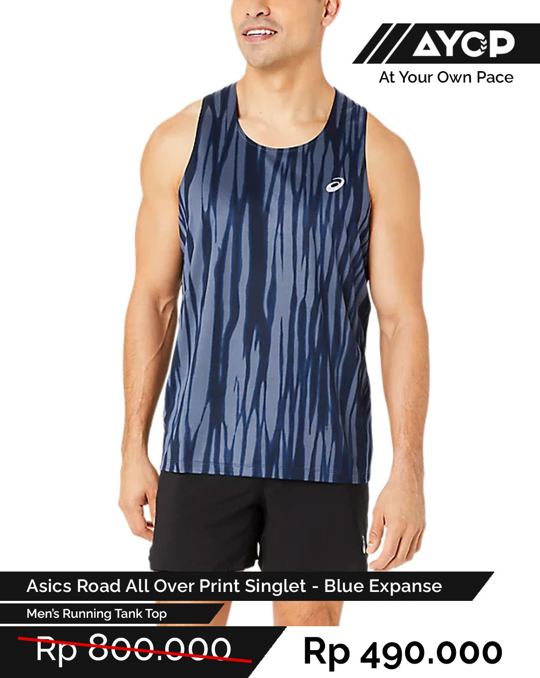 Asics Road All Over Print Singlet Men's Running Tank Top - Blue Expanse/Midnight
