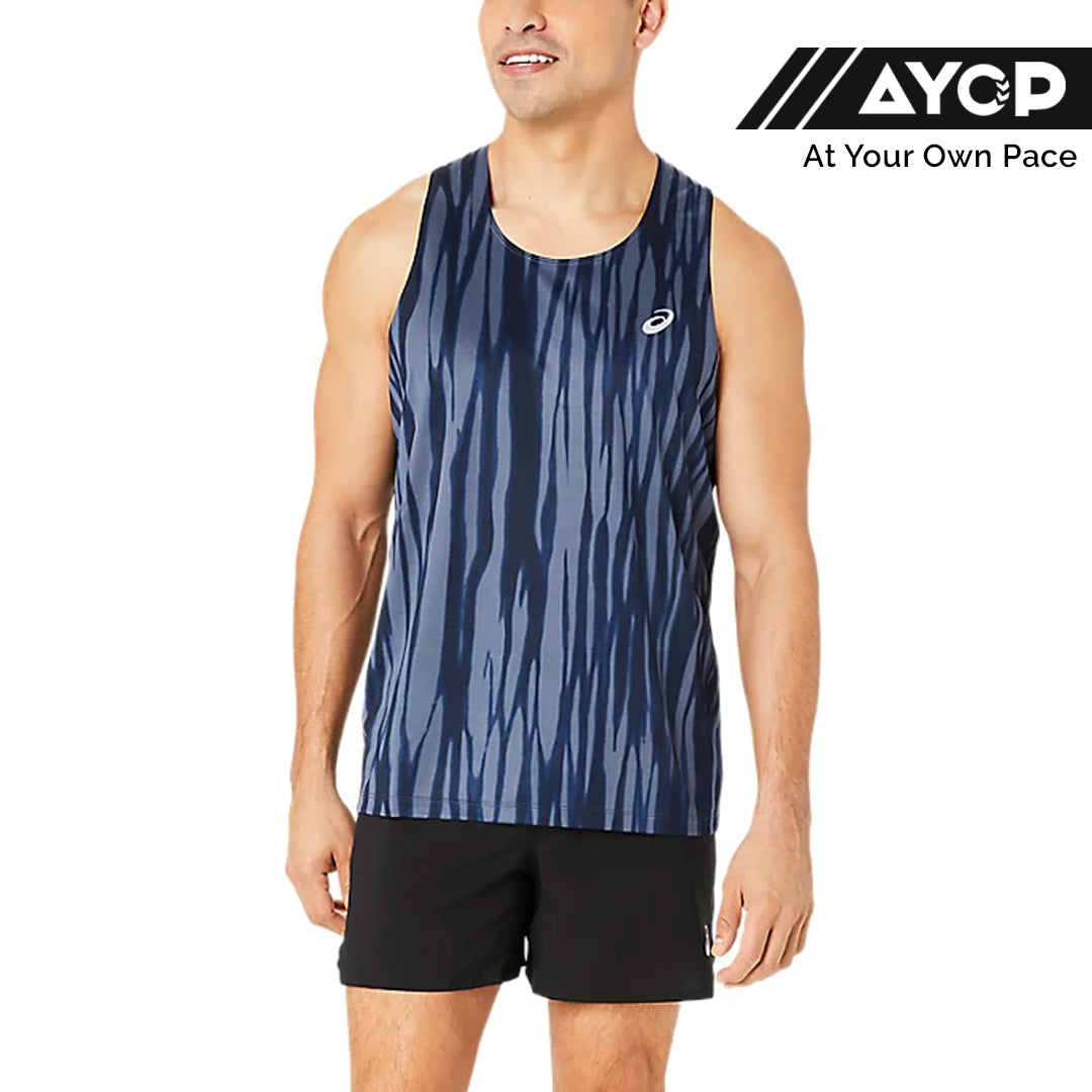 Asics Road All Over Print Singlet Men's Running Tank Top - Blue Expanse/Midnight