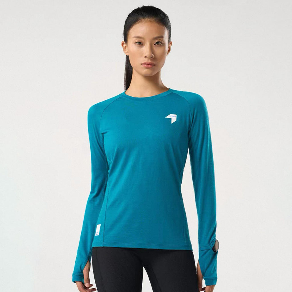 Nedao Windproof Quick-Dry Neck Warm Women's Running T-Shirt - Teal Green