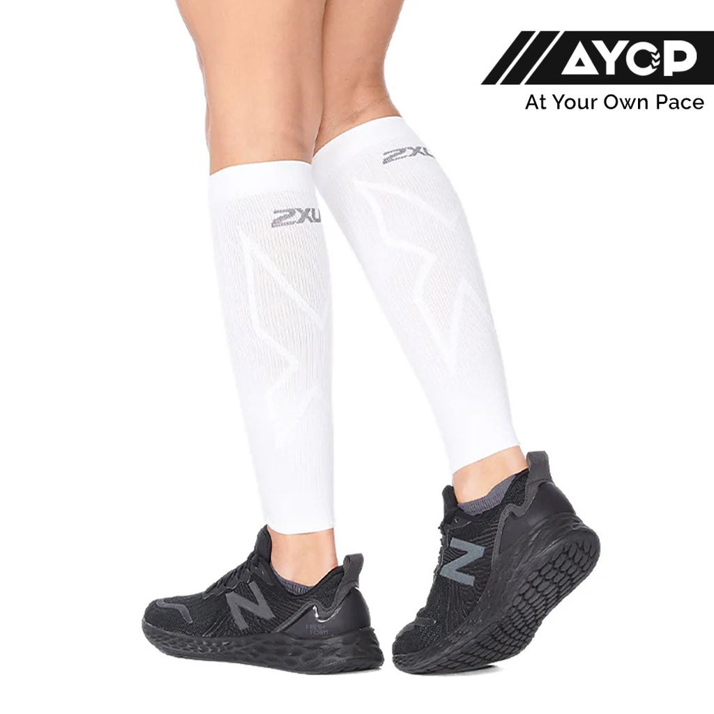 2XU X Compression Unisex Calf Sleeves - White/White