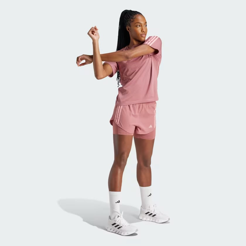 Adidas Own The Run 3-Stripes 2-in-1 Women’s Running Shorts - Pink Crimson