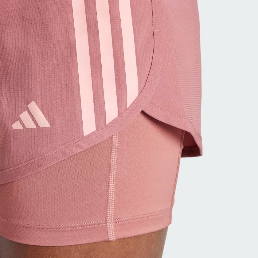 Adidas Own The Run 3-Stripes 2-in-1 Women’s Running Shorts - Pink Crimson