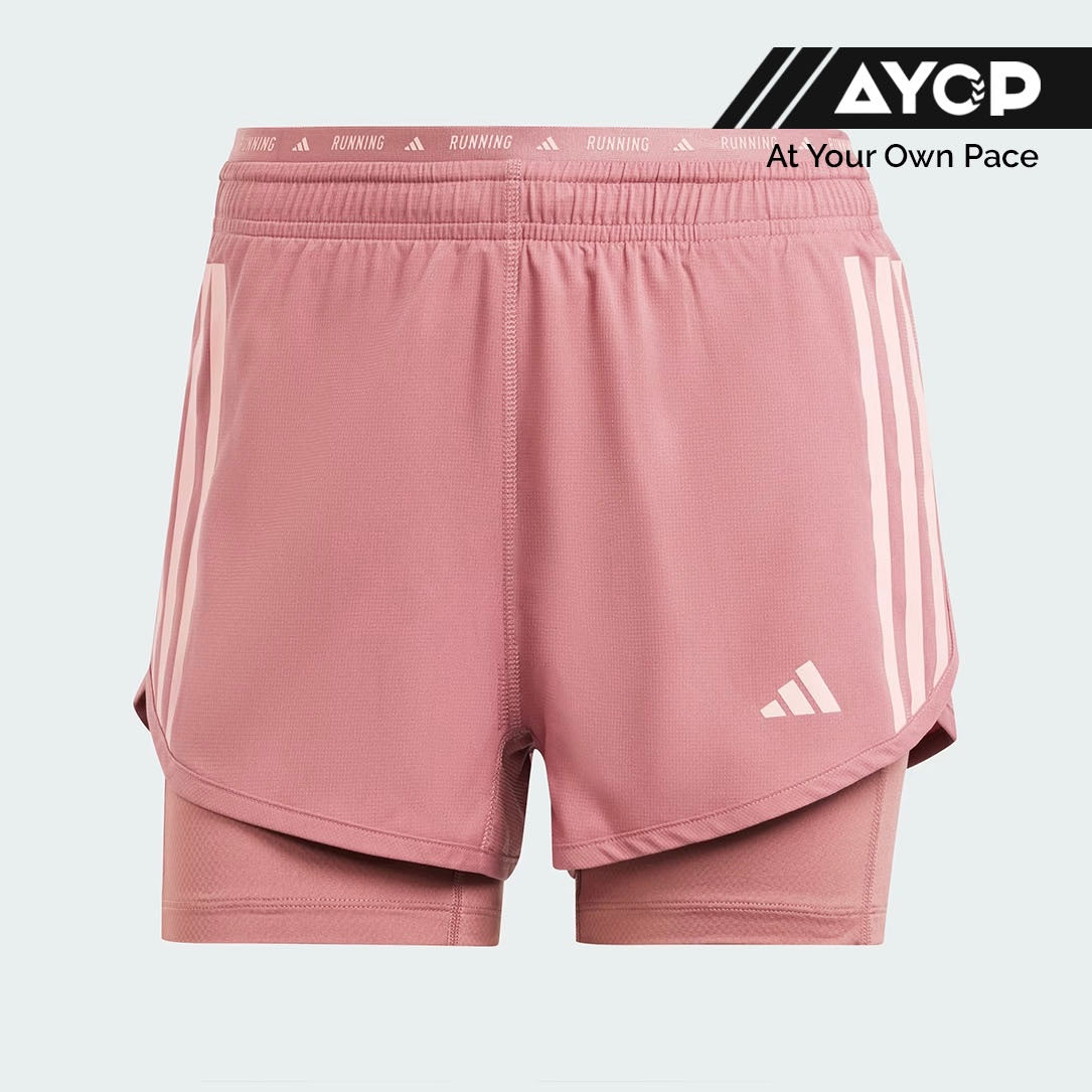 Adidas Own The Run 3-Stripes 2-in-1 Women’s Running Shorts - Pink Crimson