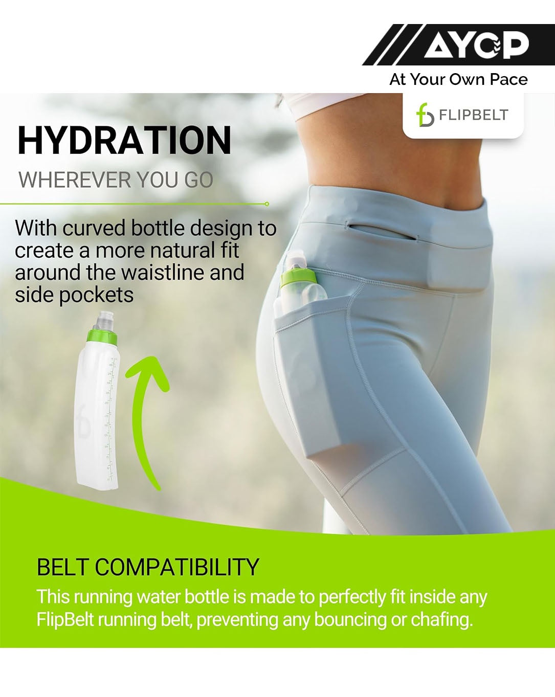 FlipBelt Arc Water Bottle Curved 330ml