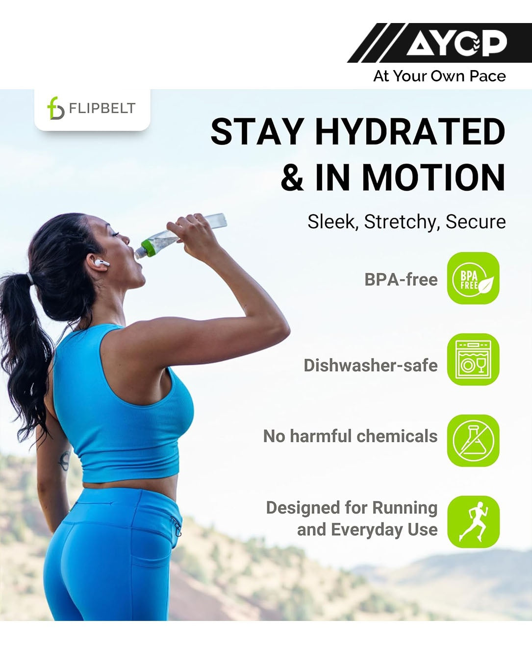 FlipBelt Arc Water Bottle Curved 330ml