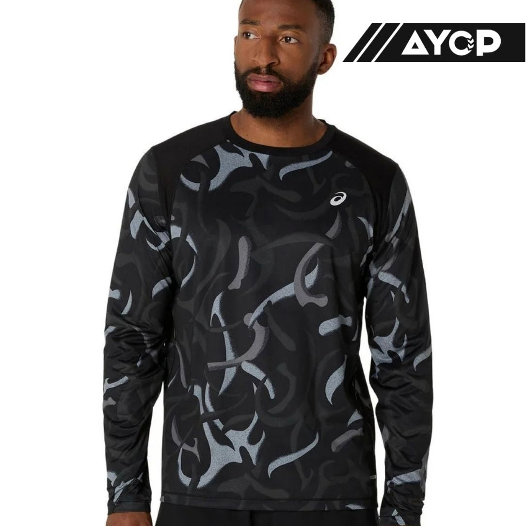 Asics Road All Over Print - Men's Running T-Shirt - Performance Black