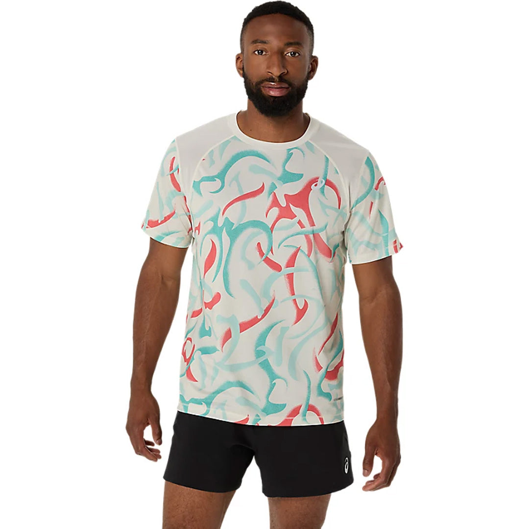 Asics Road All Over Prints Men's Running T-Shirt - Birch