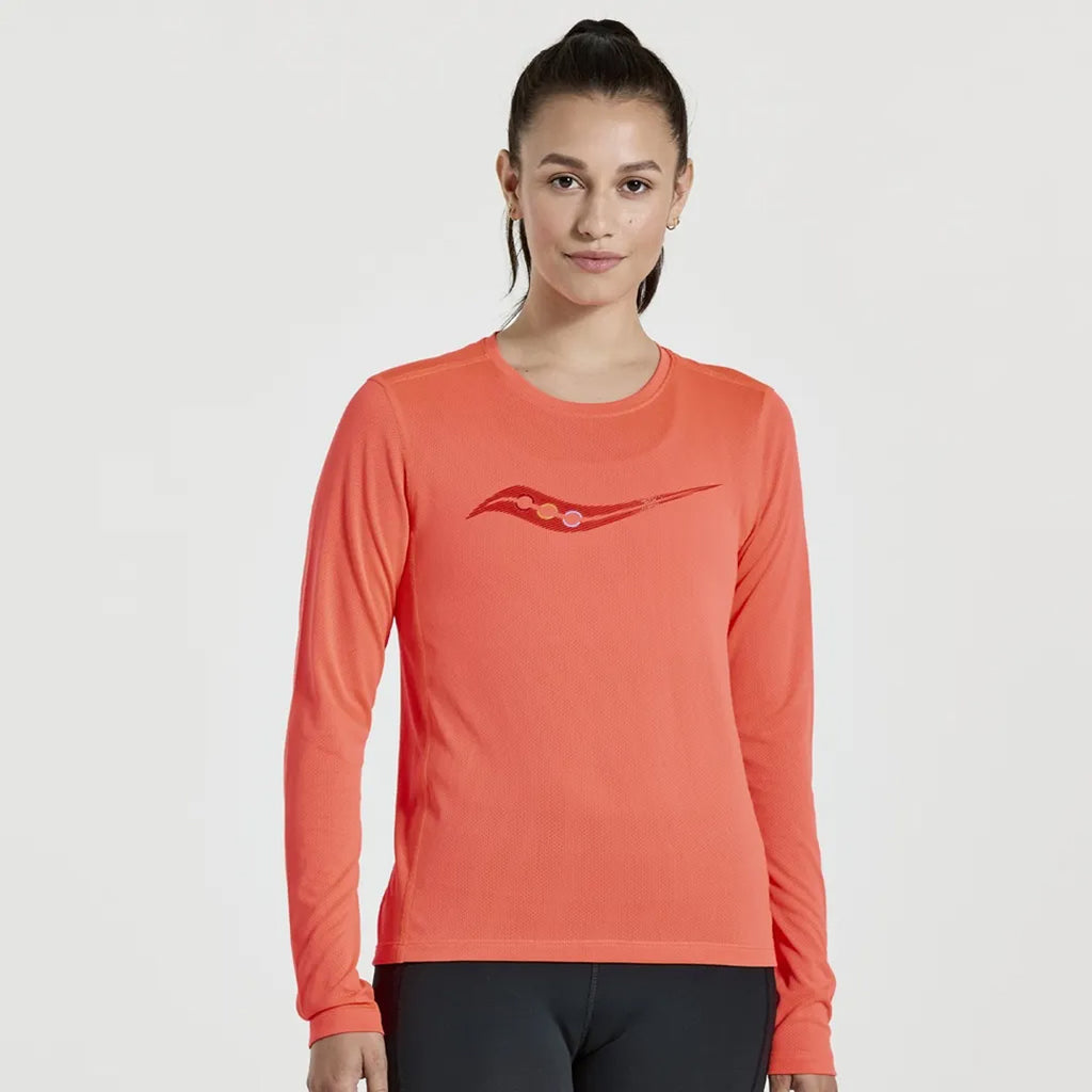 Saucony Stopwatch Graphic Long Sleeve Women's Running T-Shirt - Vizi Red