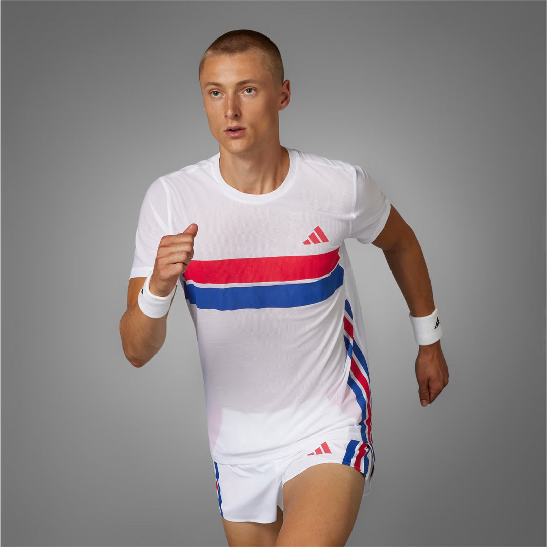 Adidas Adizero Retro Running Men's Running T-Shirt - White/Red/Blue