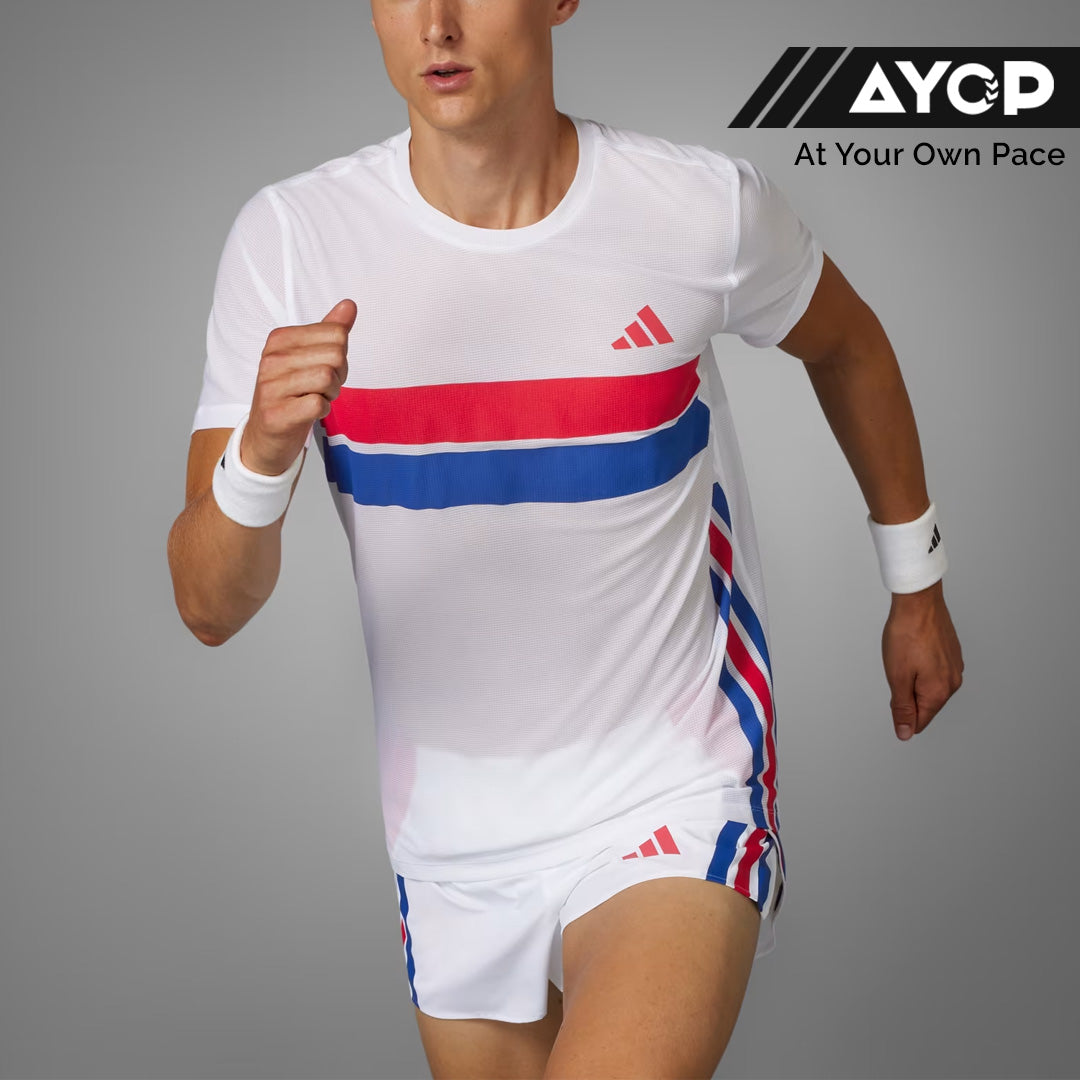 Adidas Adizero Retro Running Men's Running T-Shirt - White/Red/Blue