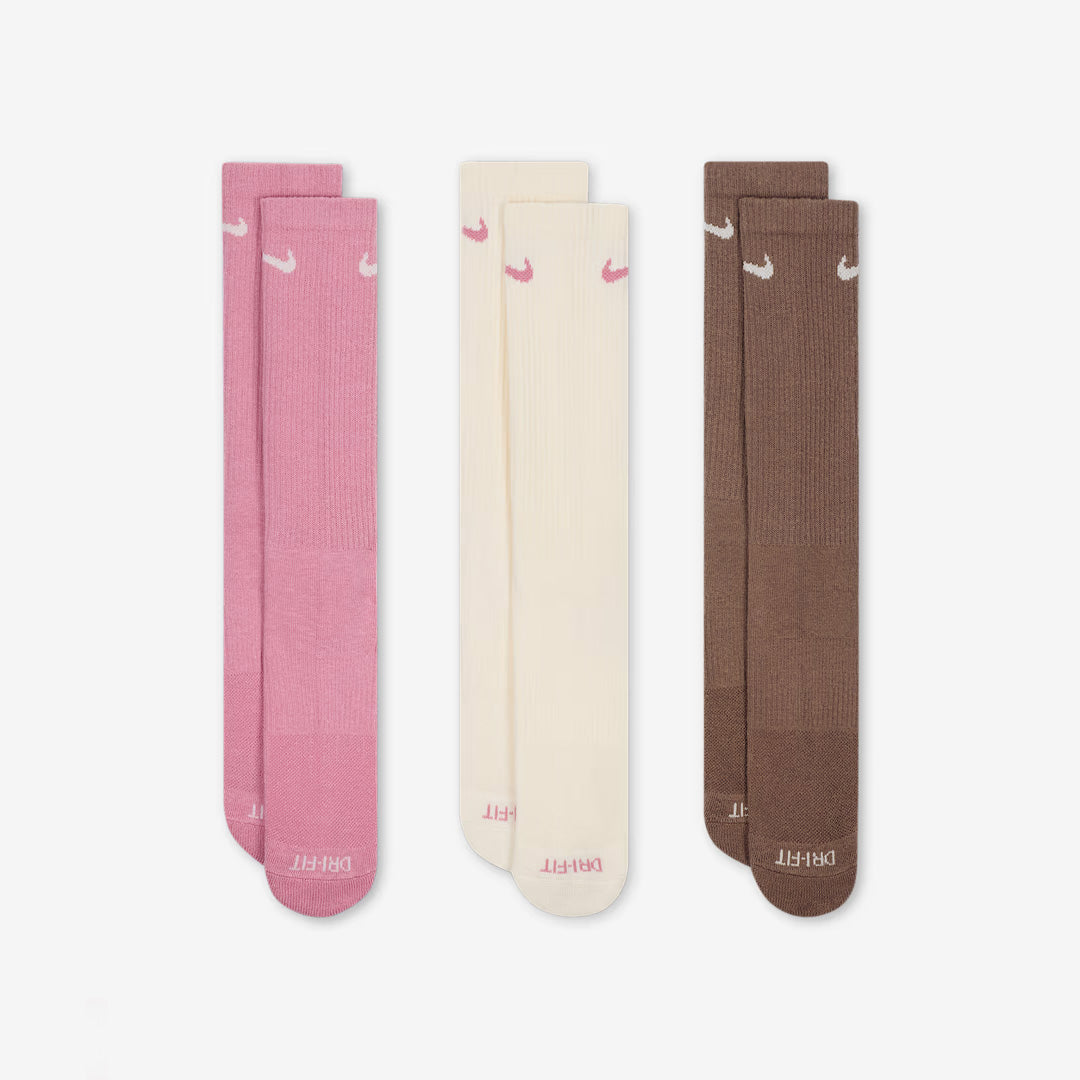 (3 Pair) Nike Everyday Plus Cushioned Training Crew Unisex Training Socks - Pink/Brown/Light Brown