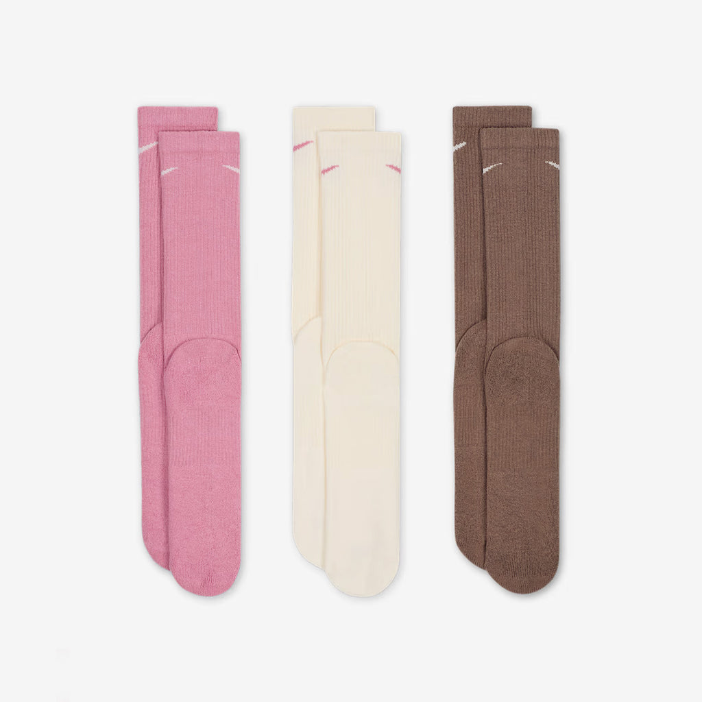 (3 Pair) Nike Everyday Plus Cushioned Training Crew Unisex Training Socks - Pink/Brown/Light Brown