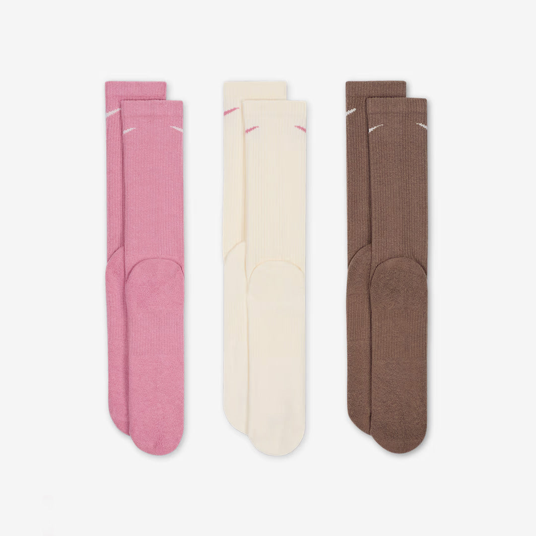 (3 Pair) Nike Everyday Plus Cushioned Training Crew Unisex Training Socks - Pink/Brown/Light Brown