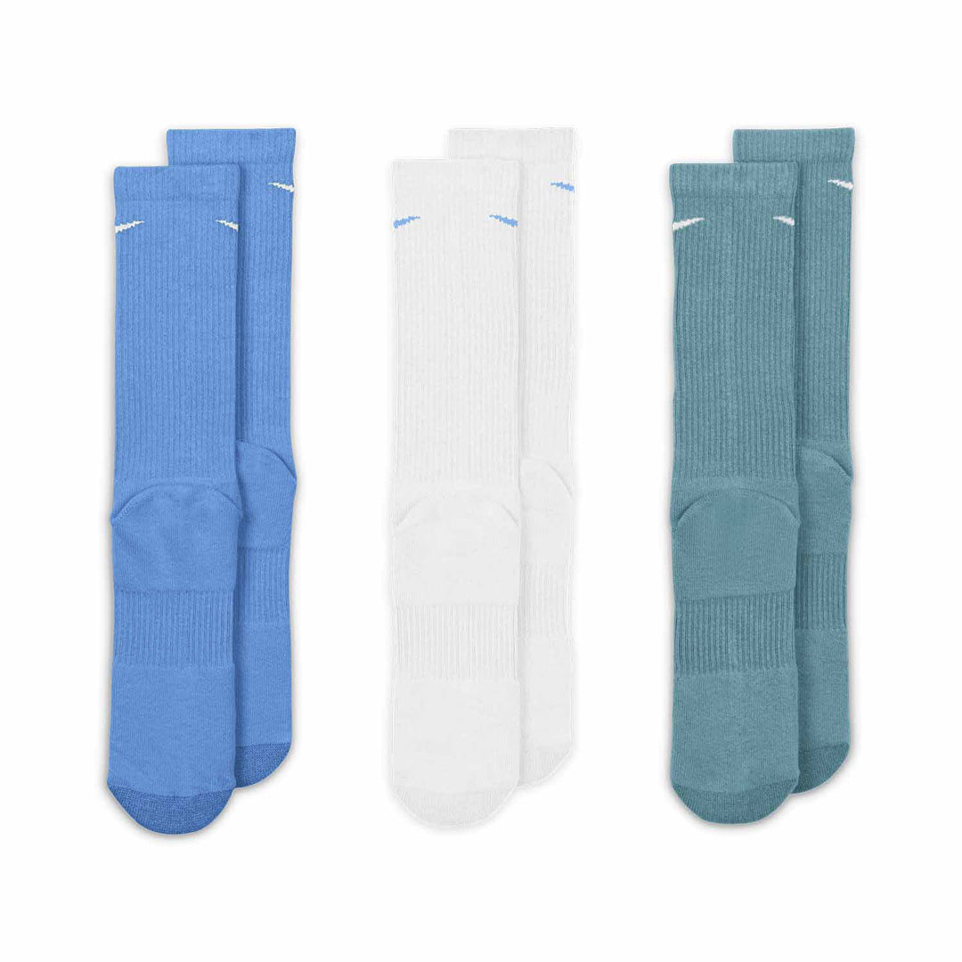 (3 Pair) Nike Everyday Plus Cushioned Training Crew Unisex Training Socks - Blue/White/Green