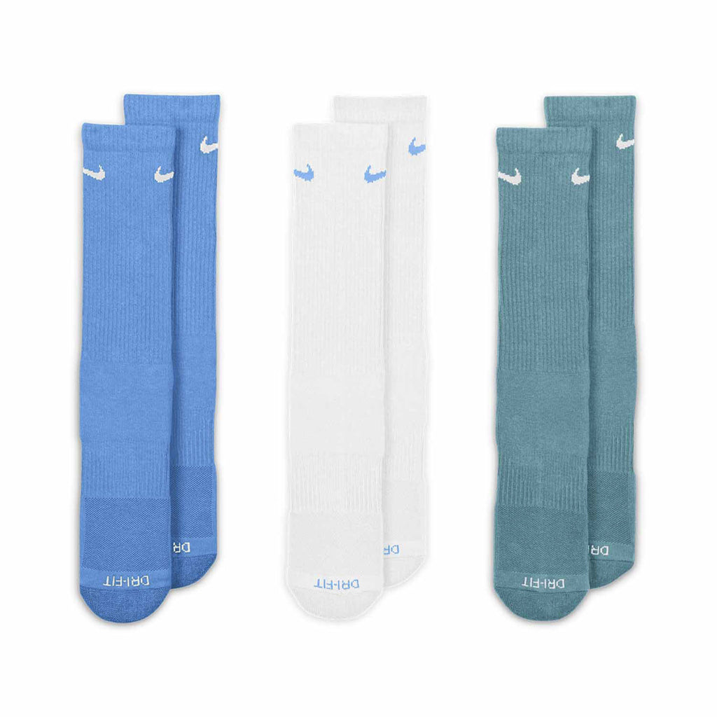 (3 Pair) Nike Everyday Plus Cushioned Training Crew Unisex Training Socks - Blue/White/Green
