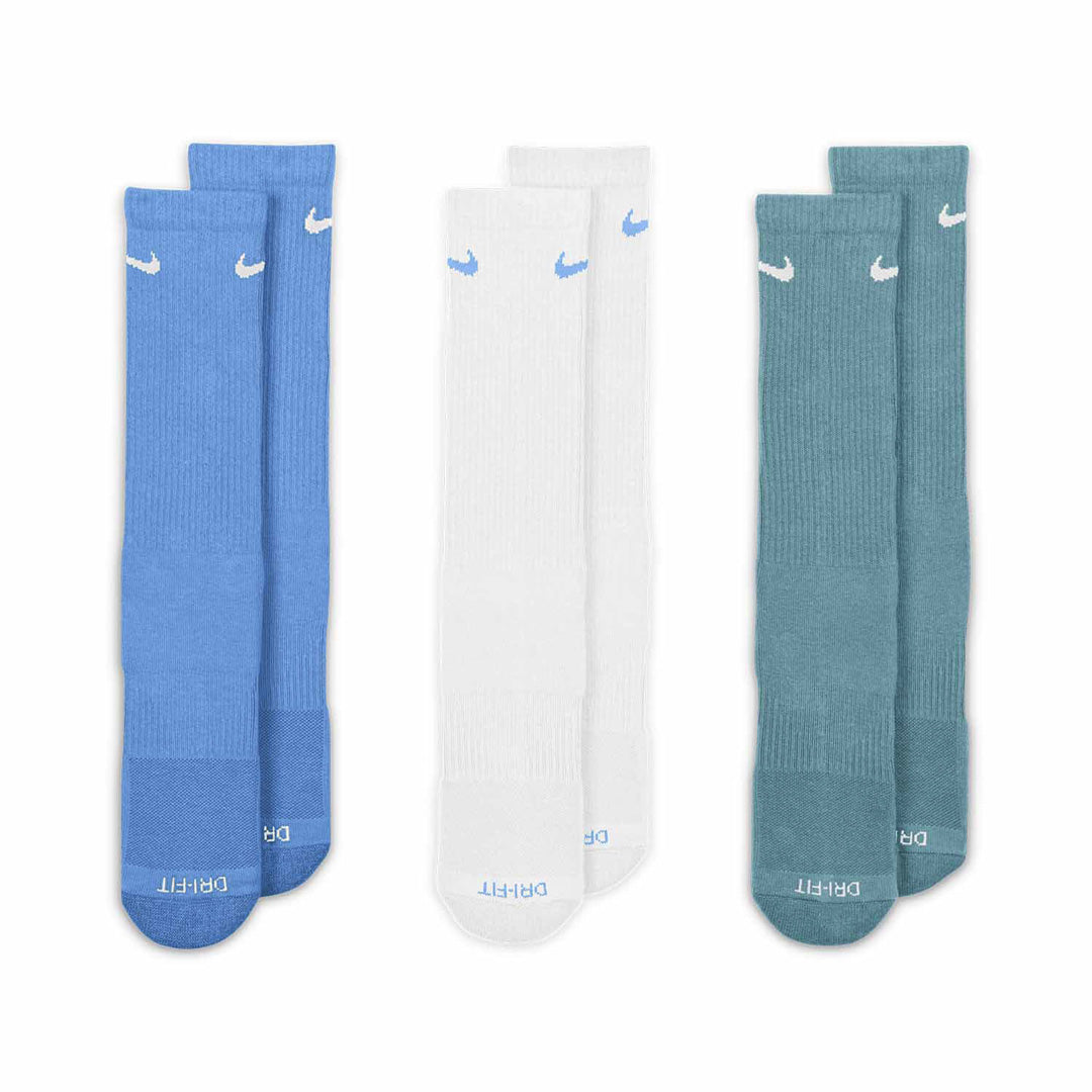 (3 Pair) Nike Everyday Plus Cushioned Training Crew Unisex Training Socks - Blue/White/Green