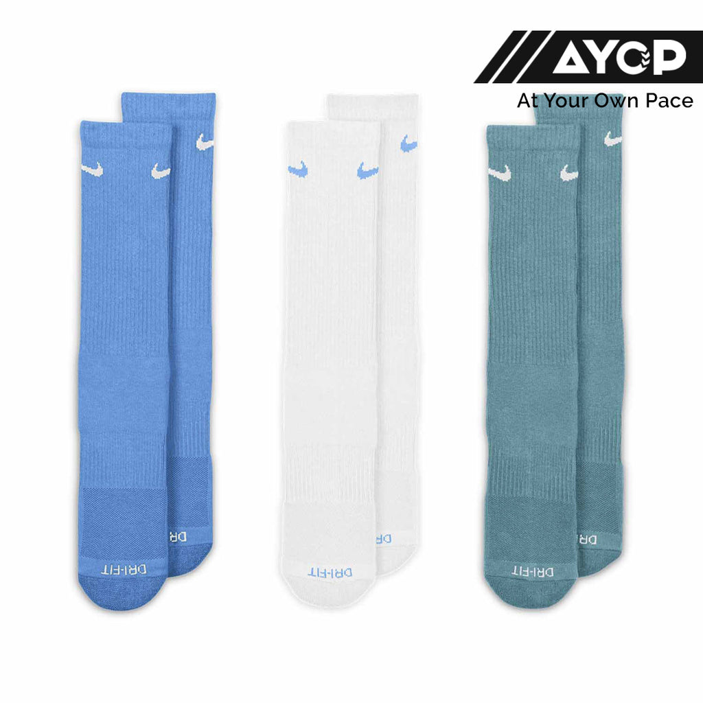 (3 Pair) Nike Everyday Plus Cushioned Training Crew Unisex Training Socks - Blue/White/Green