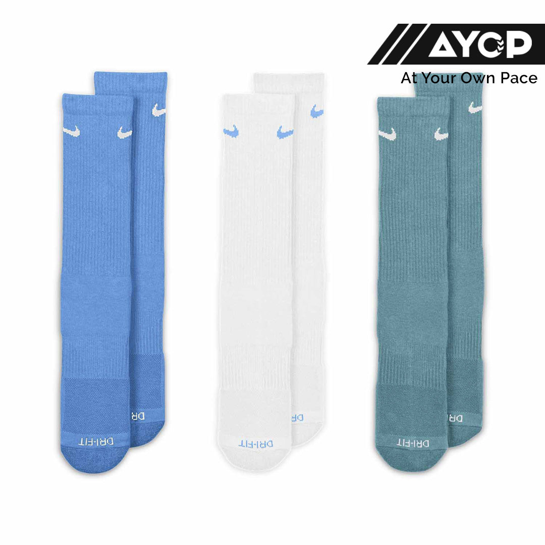 (3 Pair) Nike Everyday Plus Cushioned Training Crew Unisex Training Socks - Blue/White/Green