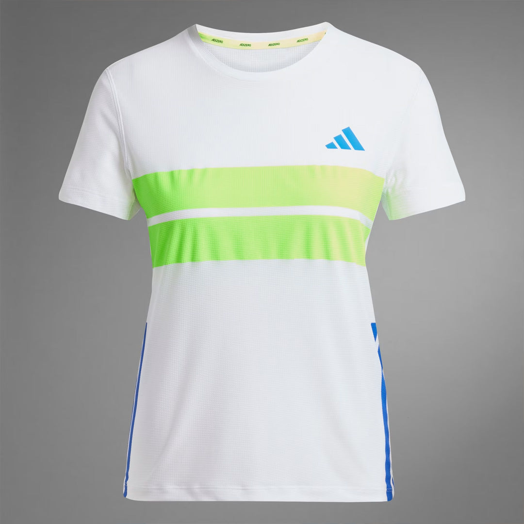 Adidas Adizero Retro Women's Running T-Shirt - White / Lucid Lemon