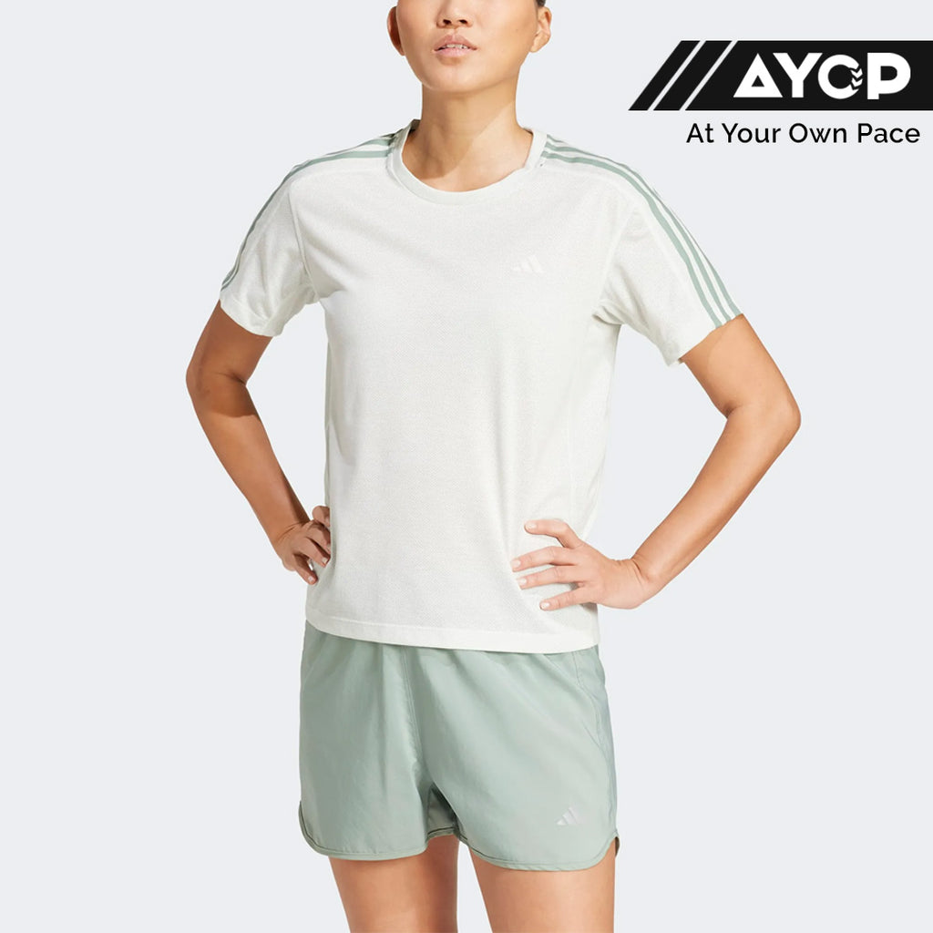 Adidas Own the Run 3-Stripes Women's Running T-Shirt - Crystal Jade