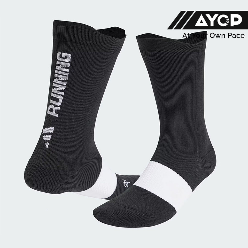 (1 Pair) Adidas RUNxGRAPHIC Crew Running Socks - Black