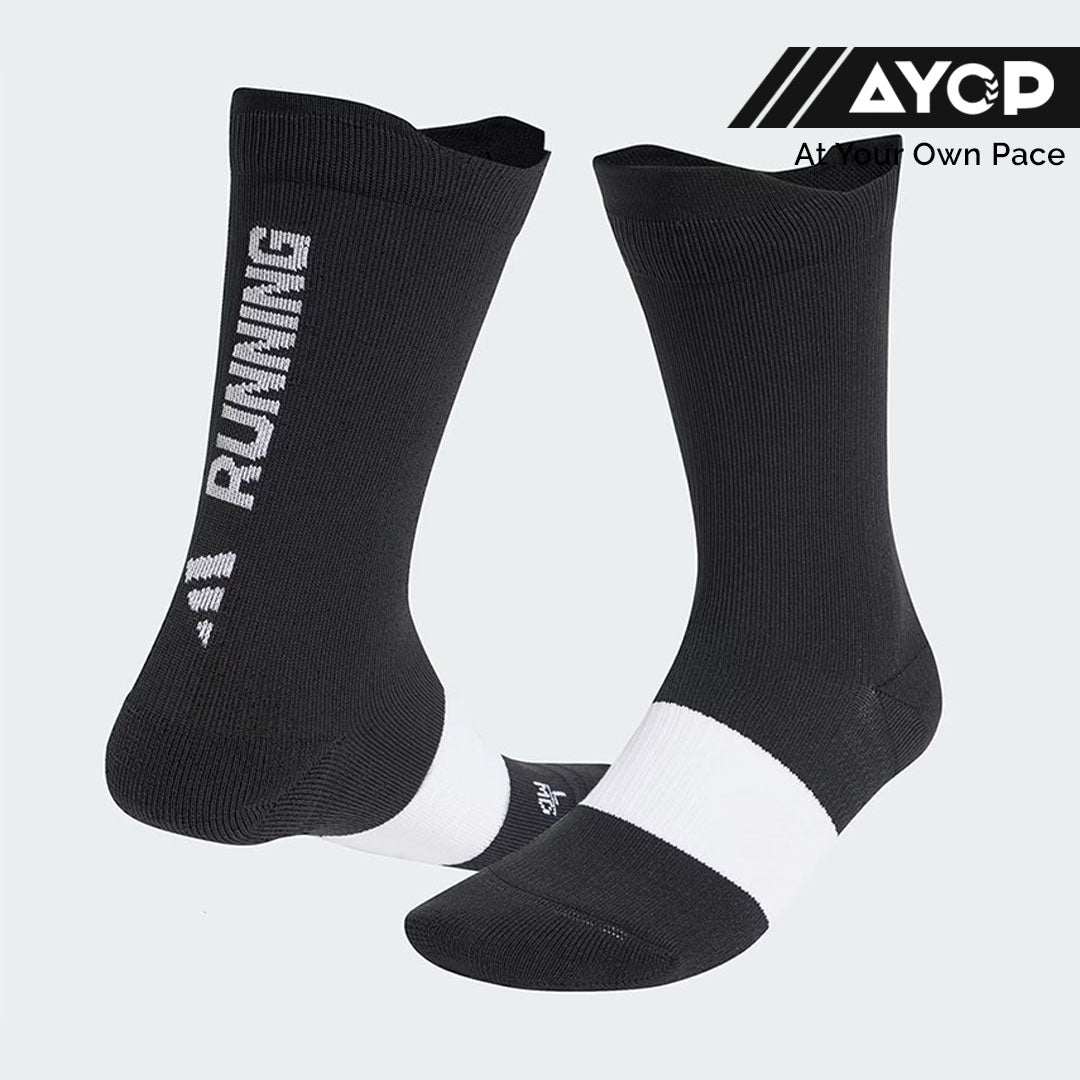 (1 Pair) Adidas RUNxGRAPHIC Crew Running Socks - Black