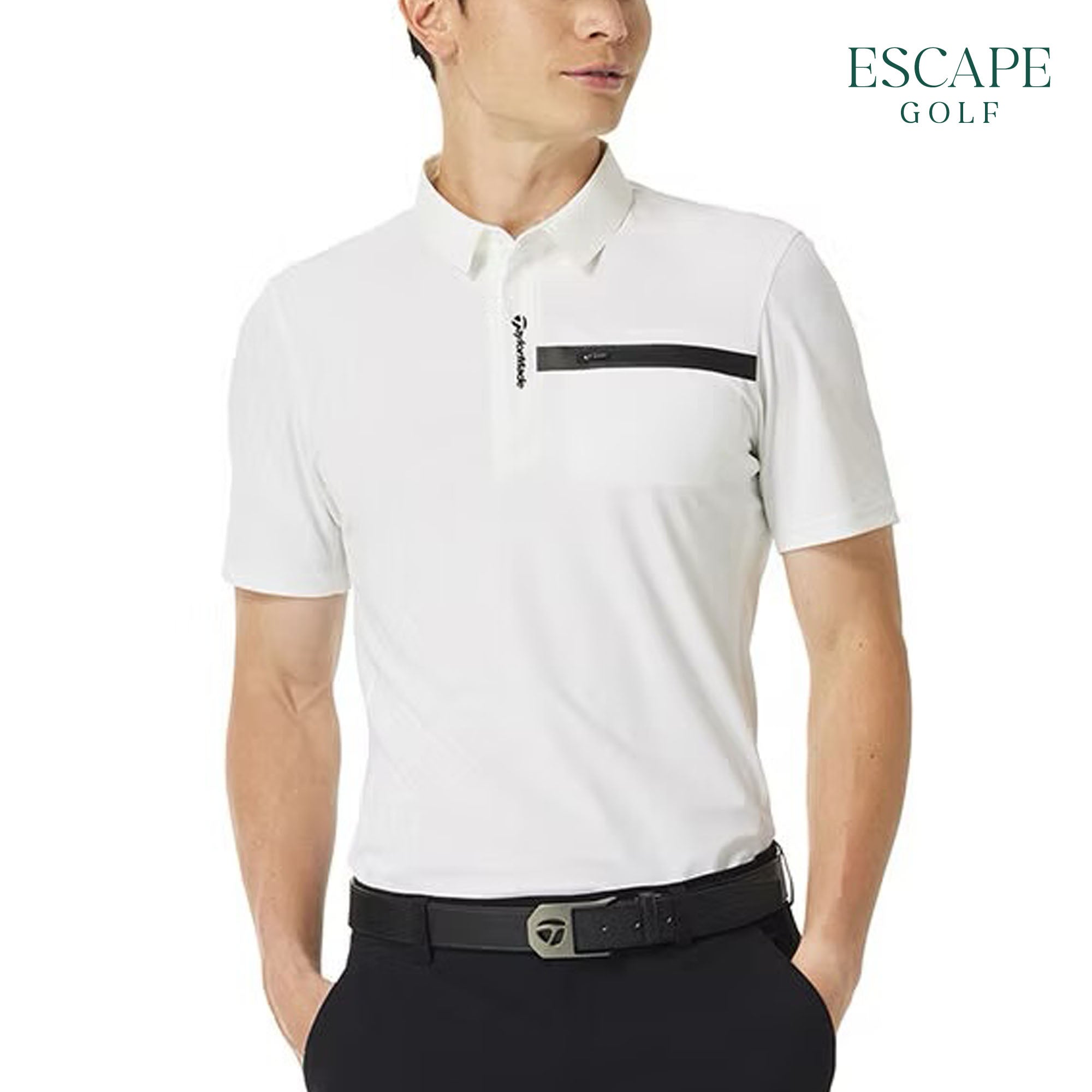 TaylorMade FW25 Edged Block Men’s Golf Polo Shirts - White