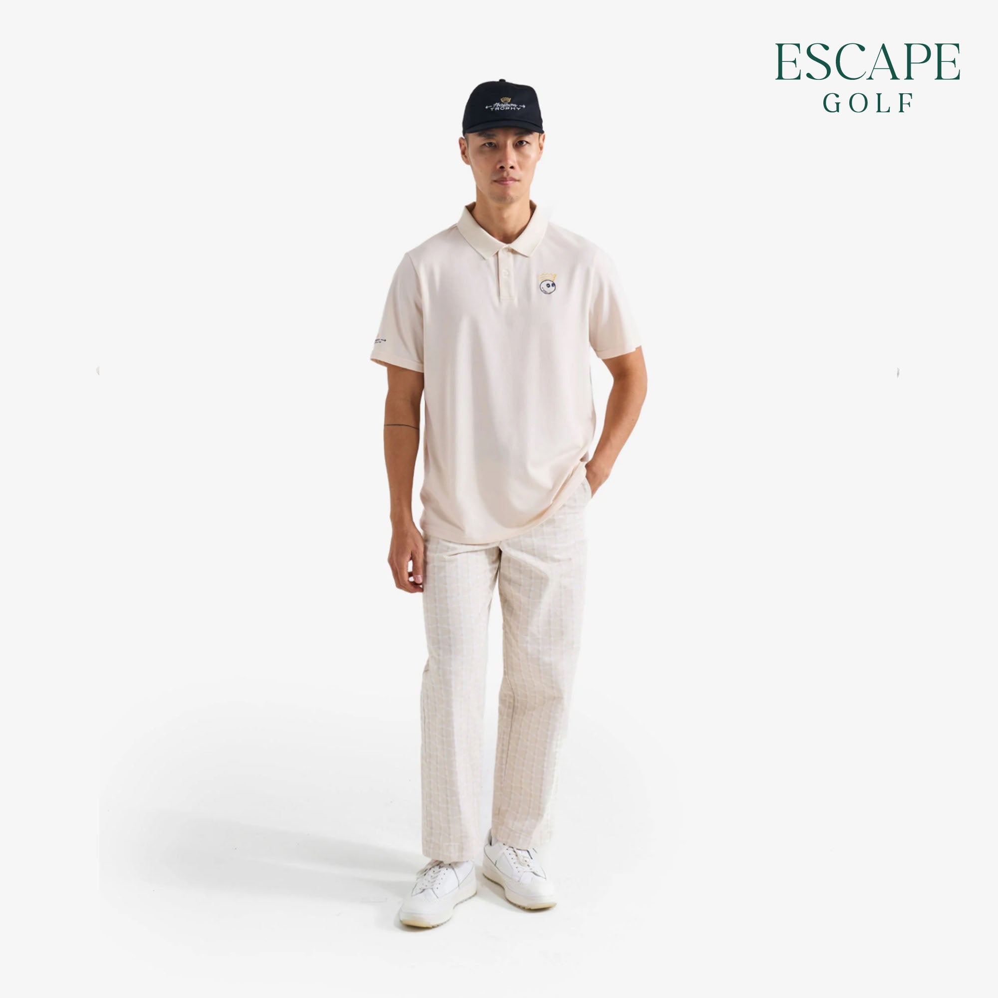 Malbon Trophy Performance Pique Men’s Golf Polo Shirts - Ivory