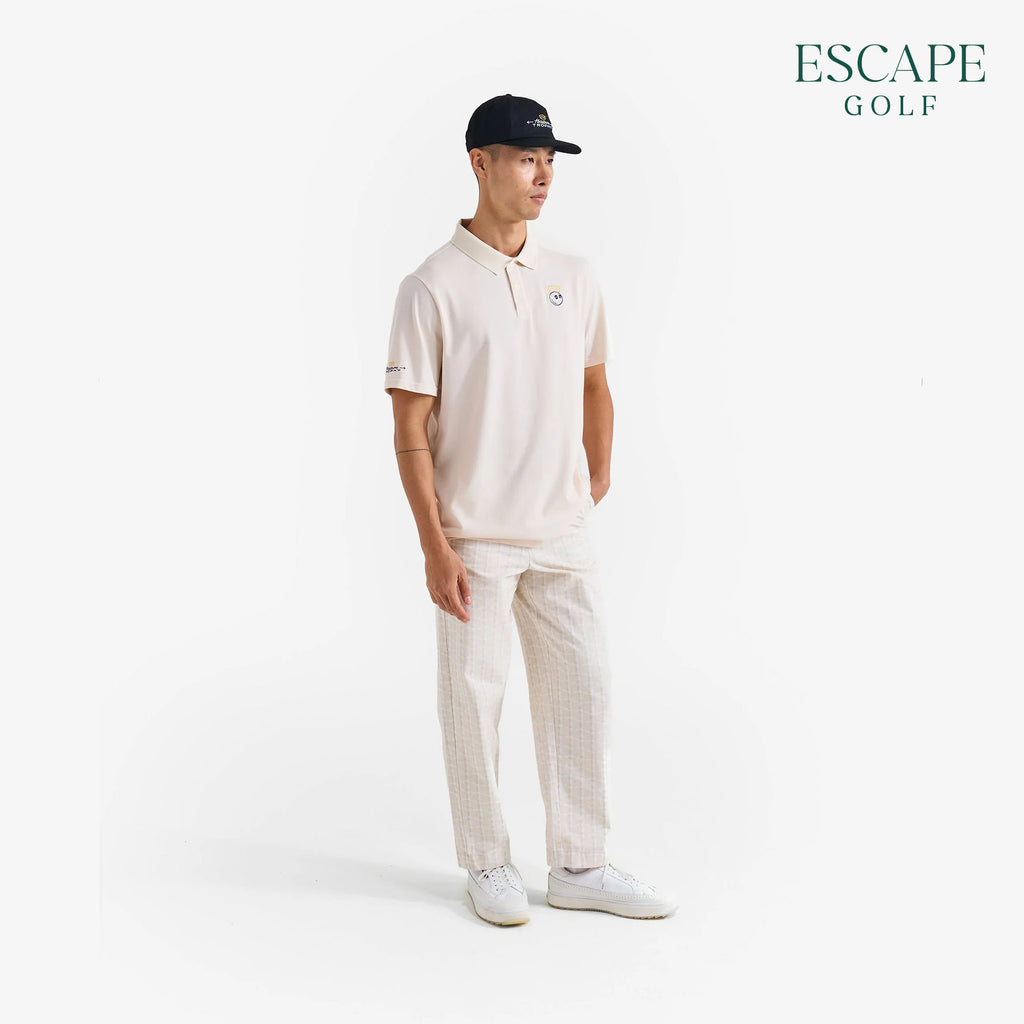 Malbon Trophy Performance Pique Men’s Golf Polo Shirts - Ivory