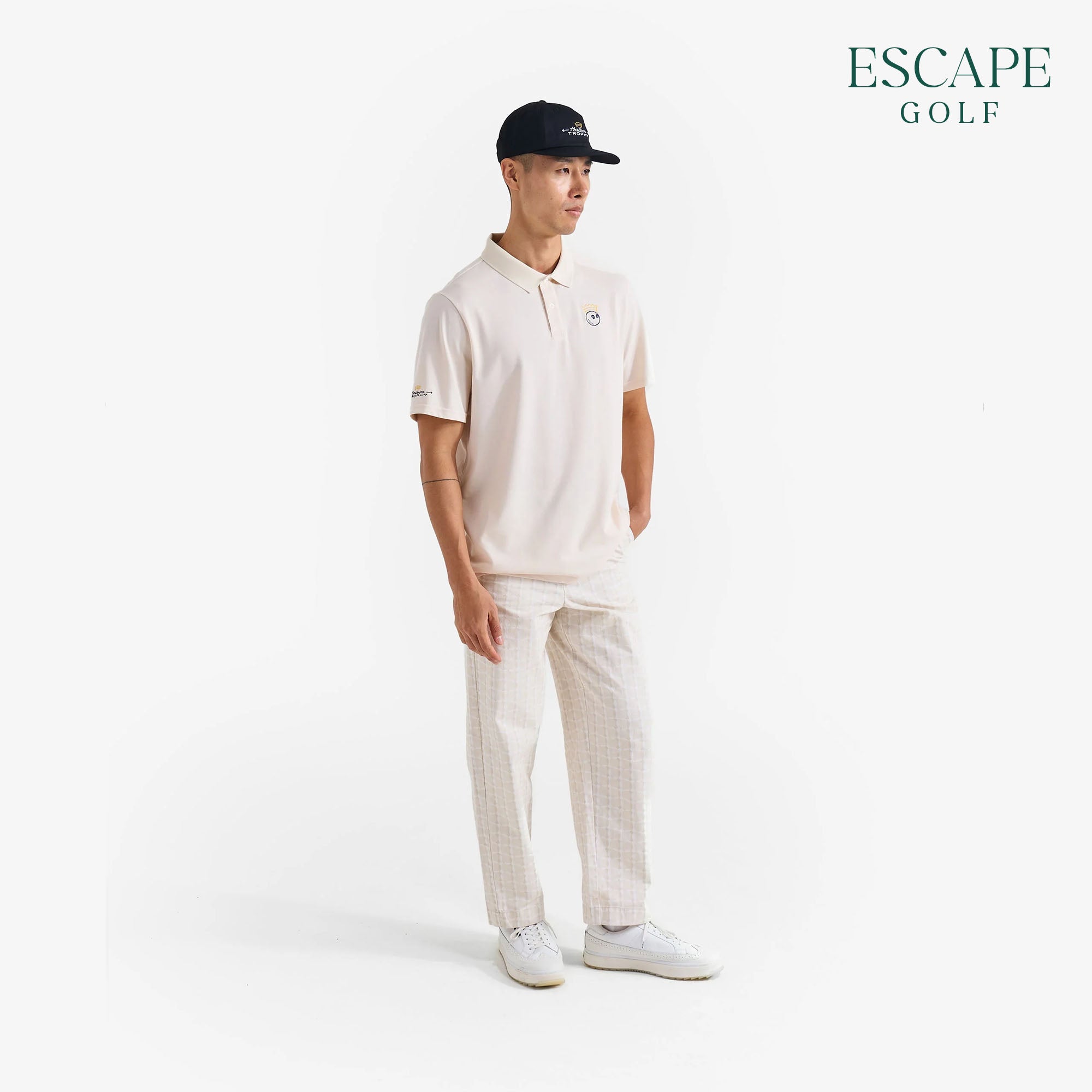 Malbon Trophy Performance Pique Men’s Golf Polo Shirts - Ivory