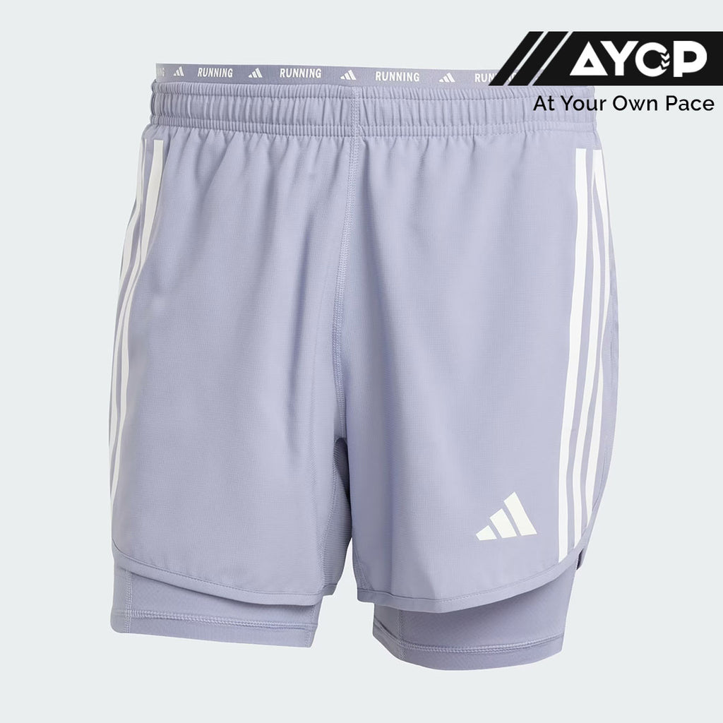 Adidas Own The Run 3-Stripes 2-in-1 Men’s Running Shorts - Silver Violet