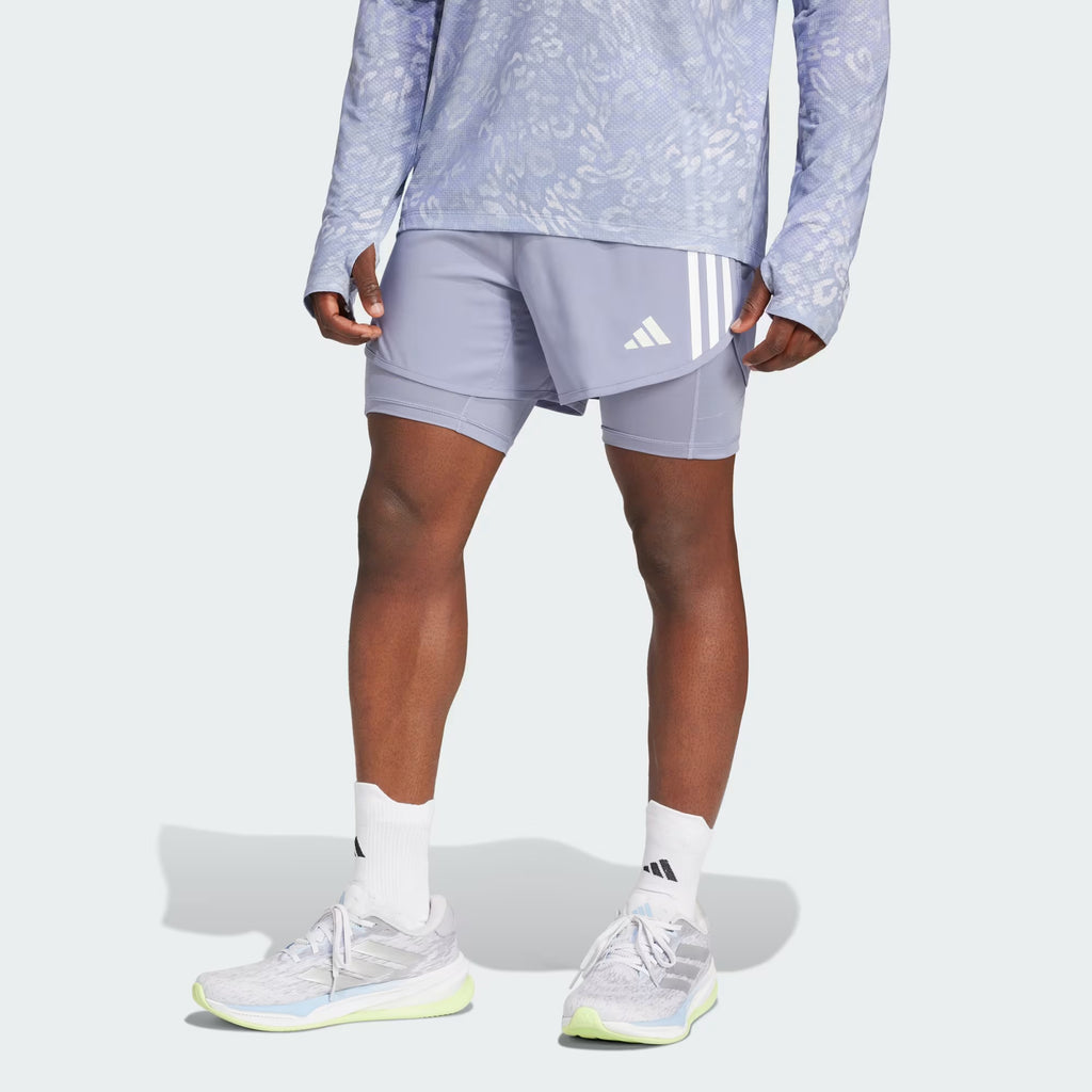 Adidas Own The Run 3-Stripes 2-in-1 Men’s Running Shorts - Silver Violet
