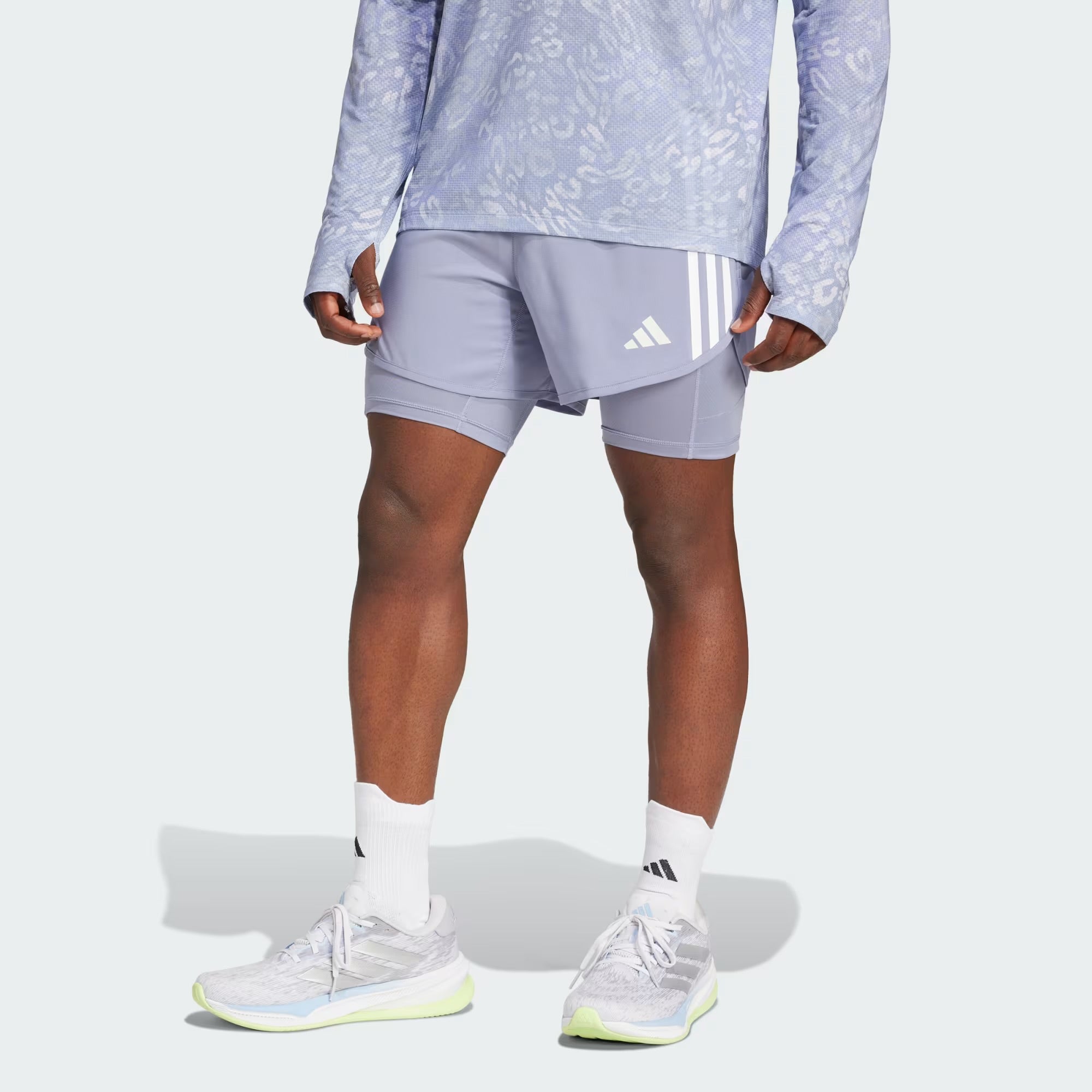 Adidas Own The Run 3-Stripes 2-in-1 Men’s Running Shorts - Silver Violet