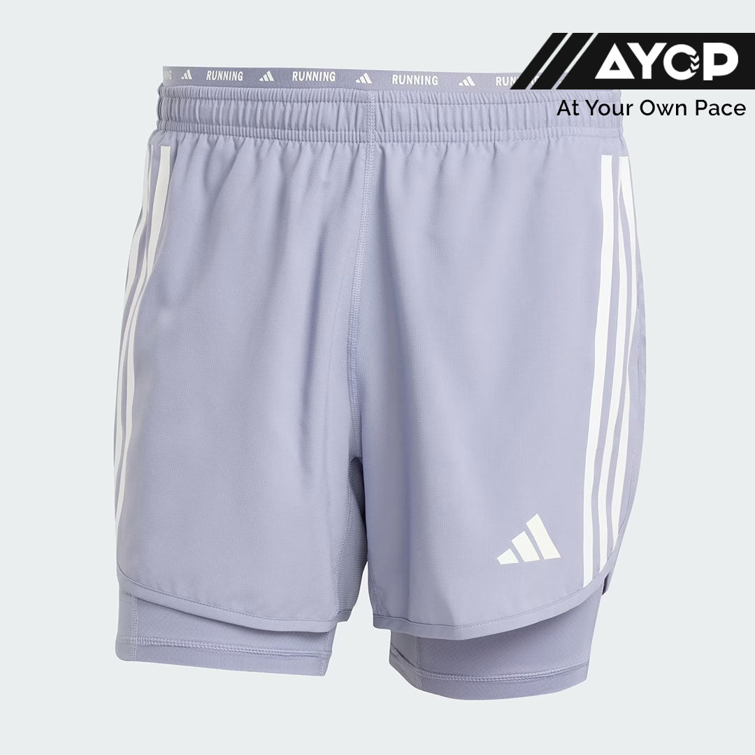 Adidas Own The Run 3-Stripes 2-in-1 Men’s Running Shorts - Silver Violet