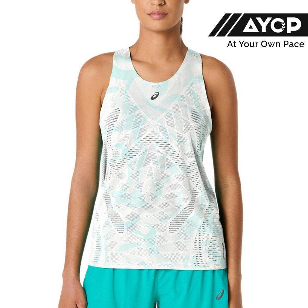 Asics Metarun All Over Print Kabuki Theater Singlet Tank Top Lari Wanita - Putih Cemerlang