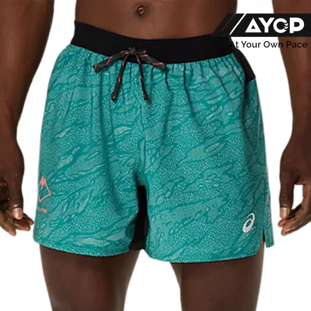 Asics Fujitrail All Over Prints Celana Pendek Lari Pria 5 Inci - Rainy Lake