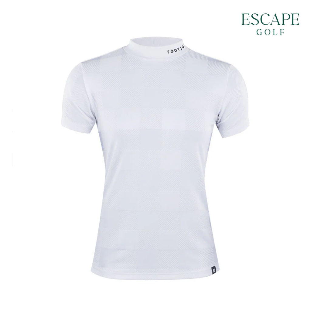 Footjoy Jacquard Mock Neck Short Sleeve Women’s Golf Shirt - White
