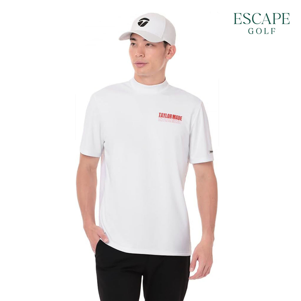 TaylorMade T-Ice Diagonal Mock Neck Men’s Golf Short Sleeve - White