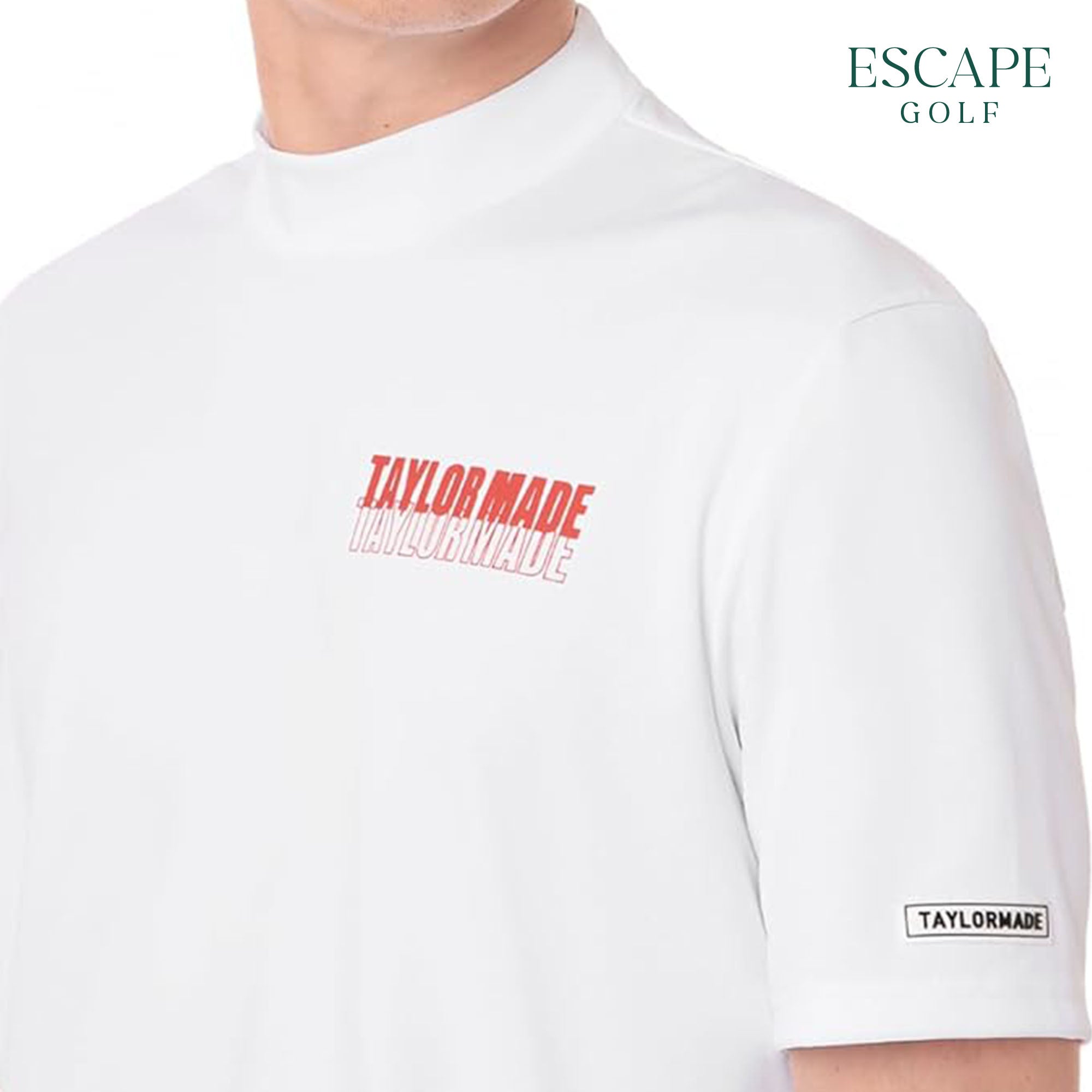TaylorMade T-Ice Diagonal Mock Neck Men’s Golf Short Sleeve - White