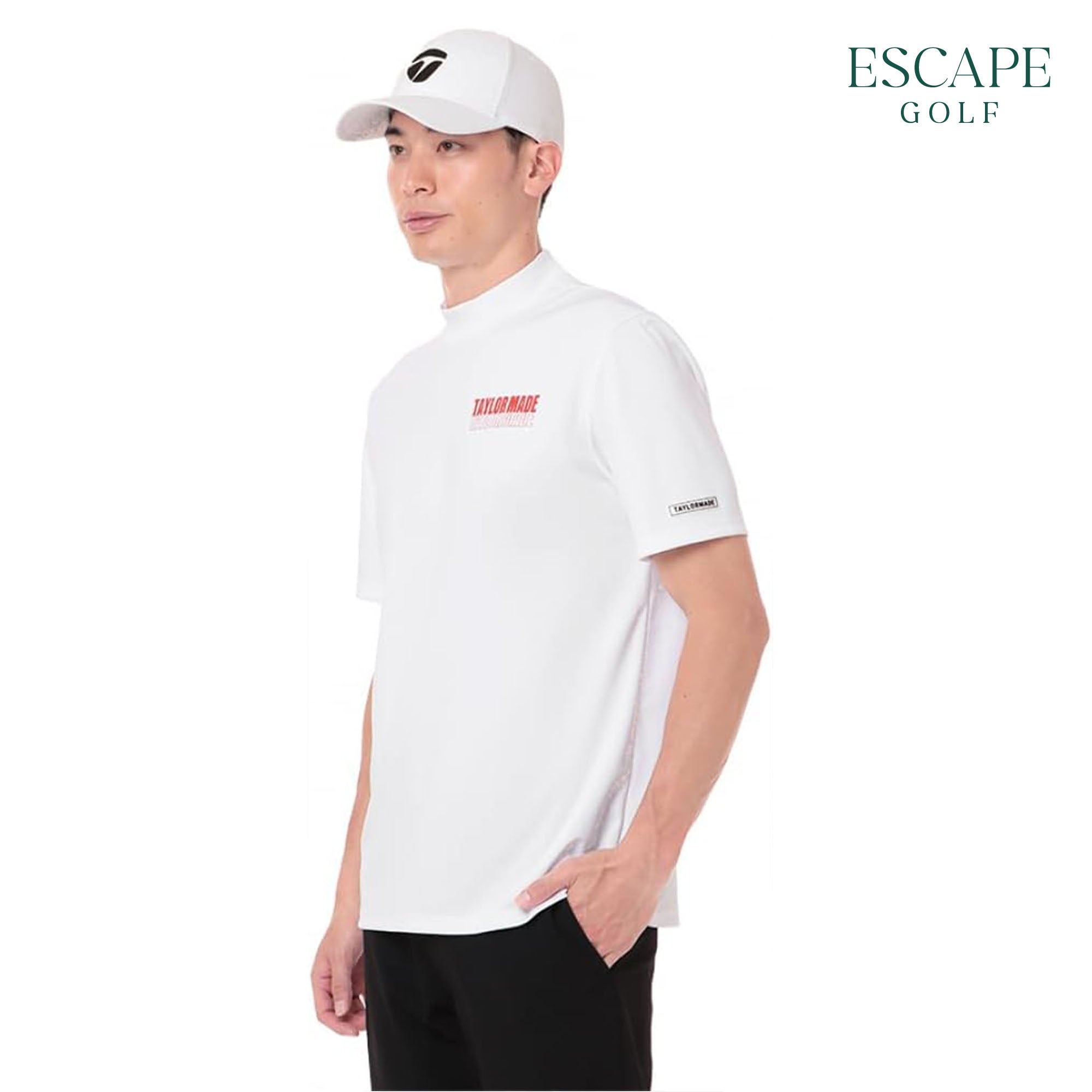 TaylorMade T-Ice Diagonal Mock Neck Men’s Golf Short Sleeve - White
