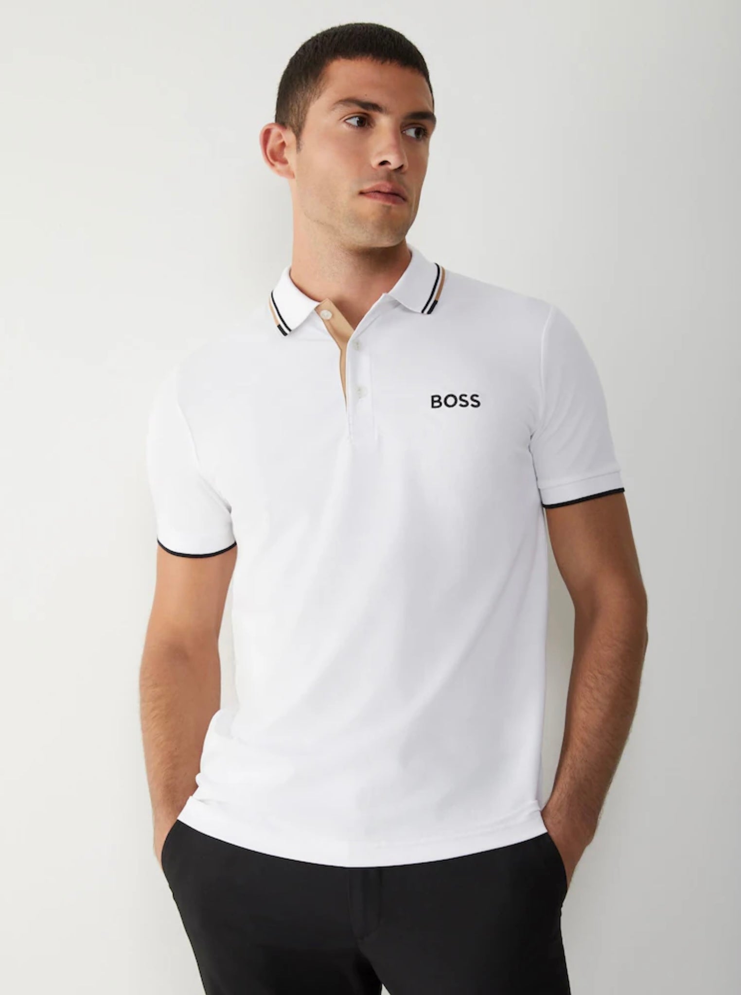 Hugo Boss Paddy Pro Cotton-Blend Men’s Golf Polo Shirt - White