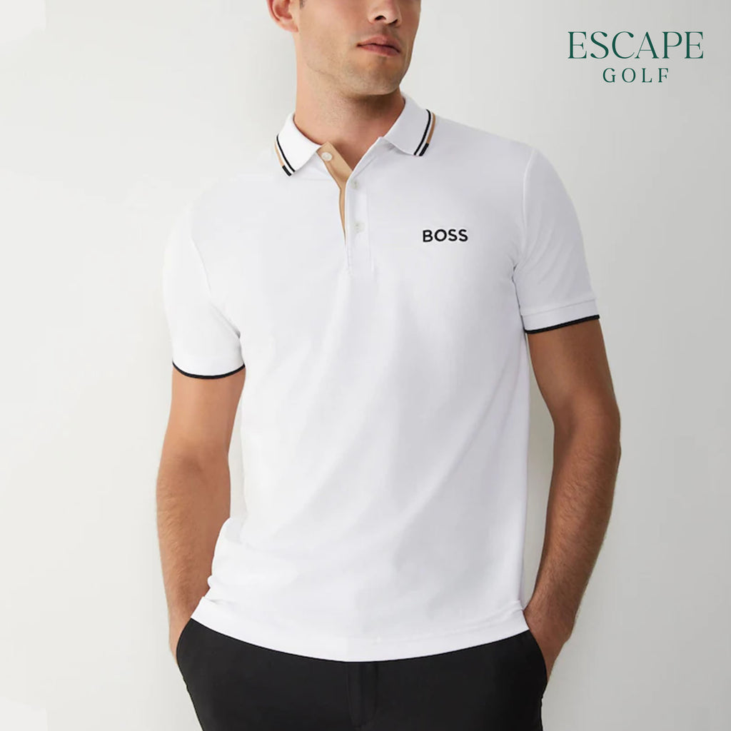 Hugo Boss Paddy Pro Cotton-Blend Men’s Golf Polo Shirt - White